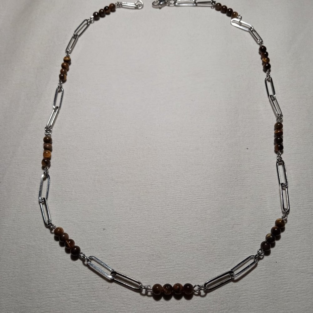 Tigers Eye Beaded Paperclip Necklace